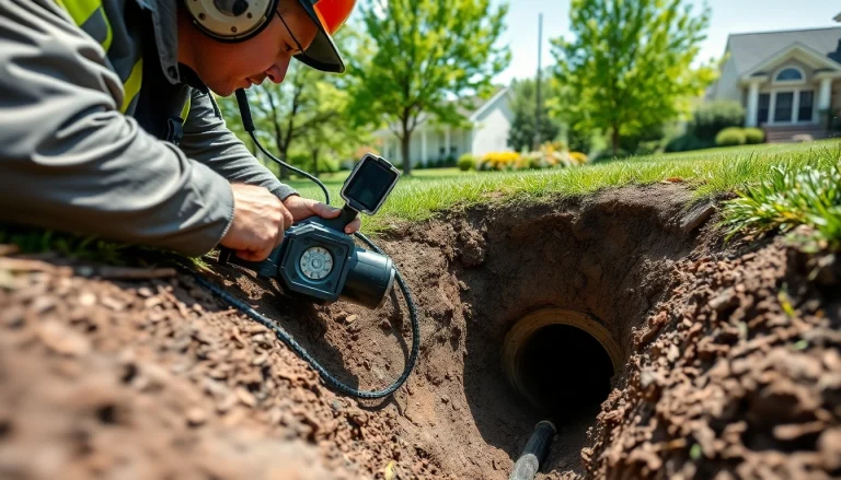 Technician performing sewer repair durham on residential underground line.