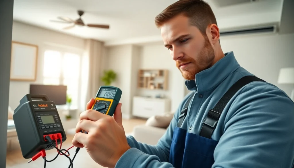 Professional HVAC technician working in a modern home setting at https://nobleheatingairservices.com.