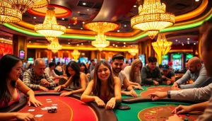 คาสิโนที่มีบรรยากาศสดใสและนักเล่นพนันที่เต็มไปด้วยความสนุกสนาน