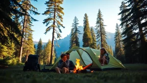 Familienszene des Campingabenteuers bei https://fernweh-abenteuer.de in der Natur.