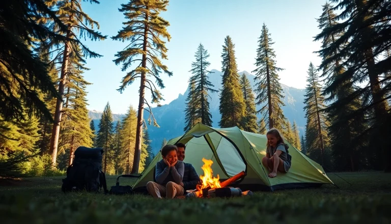 Familienszene des Campingabenteuers bei https://fernweh-abenteuer.de in der Natur.