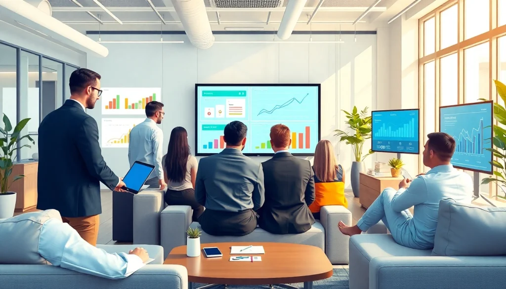 Engaged professionals analyzing data at https://solarxmedia.com, emphasizing teamwork and strategy.