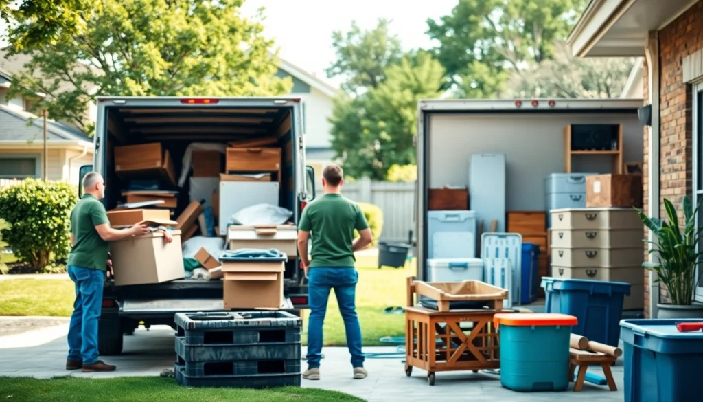 Efficient junk removal team in action at https://myeasyjunkremoval.com showcasing a tidy yard transformation.