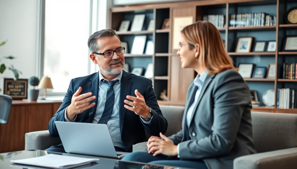 Consultation at https://www.mainorellis.com, showcasing a personal injury lawyer engaging with a client in a professional office.