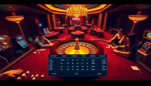 Experience the thrill at 89bet.house with vibrant casino tables filled with eager players and colorful chips.