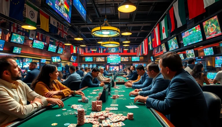 Engaged players at https://mm88bc.com/ enjoying sports betting in a vibrant casino atmosphere.