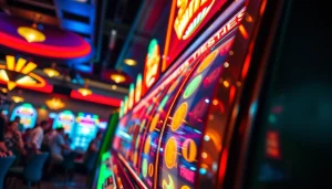 Hasil putaran mesin slot yang menampilkan desain menawan dalam suasana kasino yang meriah.