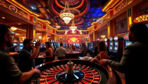นักเดิมพันที่มีความสุขร่วมเล่นคาสิโนในบรรยากาศสุดหรู