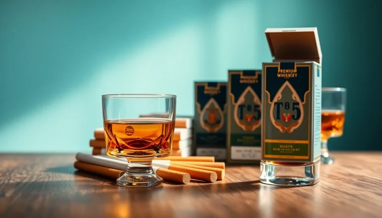 Explore premium cigarettes from https://bureenok.com showcased with a glass of whiskey.