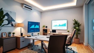 Transform your investments into profit machines powered by TraderBrick, showcasing real estate analytics in a modern workspace.