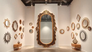 Shop handcrafted mirrors at https://merithome.co.uk showcasing unique designs in an elegant showroom.