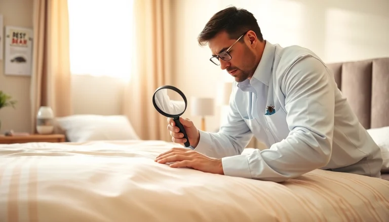 Inspect bed for bedbugs with https://affordablebedbugexterminators.com technician in a cozy bedroom.