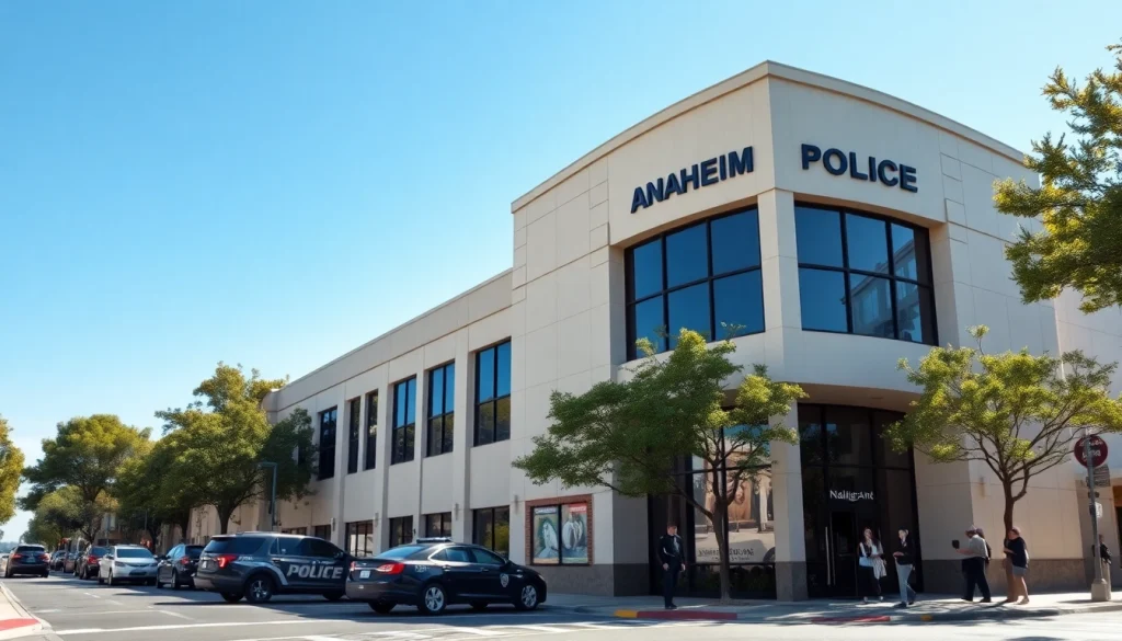 Search for inmates at the Anaheim Police Station, showcasing the exterior and surroundings.