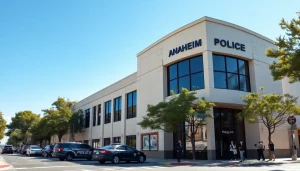 Search for inmates at the Anaheim Police Station, showcasing the exterior and surroundings.