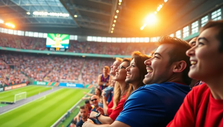 스포츠중계 중인 열광적인 팬들과 생생한 경기 장면을 담은 이미지