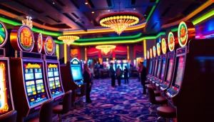 Jewel4d menawarkan pengalaman permainan slot yang menarik di kasino digital dengan pencahayaan neon cerah.