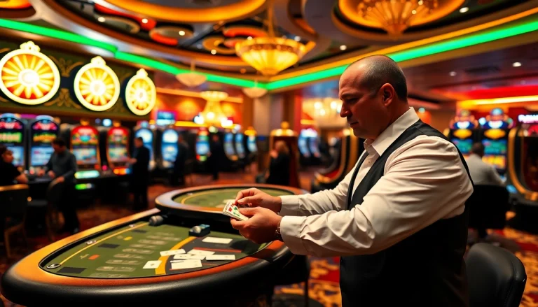 Menampilkan suasana kasinojitu yang ramai dengan para pemain dan permainan yang menarik.