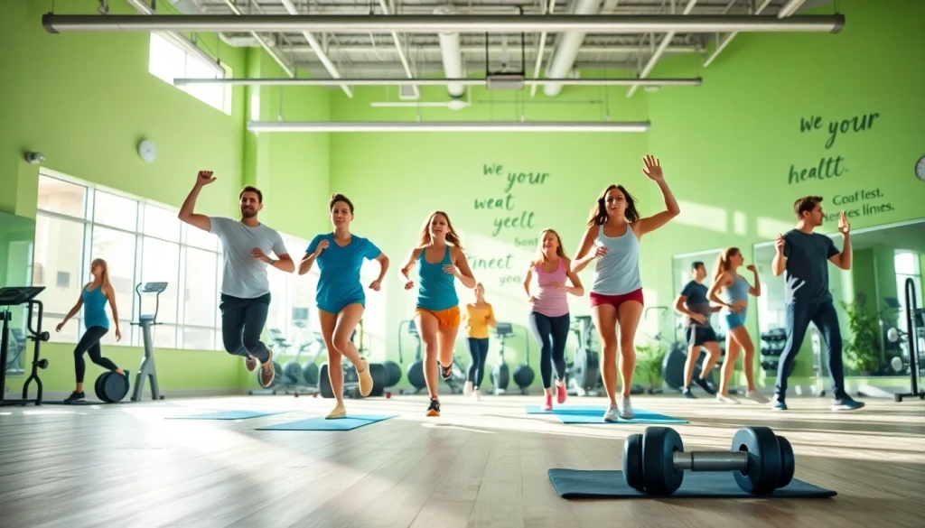 Engaging fitness scene at https://healthyvix.com showcasing diverse individuals exercising together.