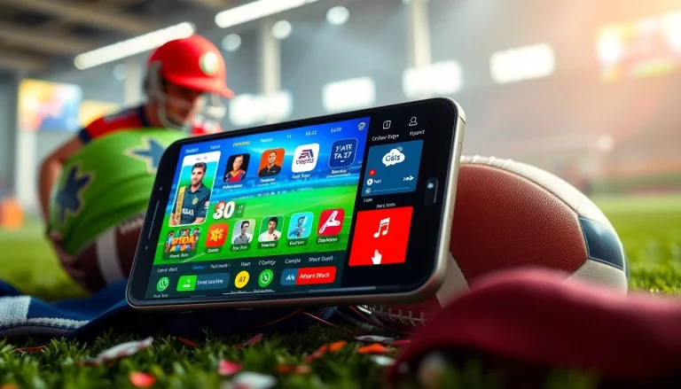 Experience the best sports betting apps in India showcased on a smartphone amid vibrant sports elements.