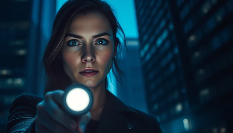 Engaging scene of a strong female protagonist in a clean thriller, showcasing urgency and determination.