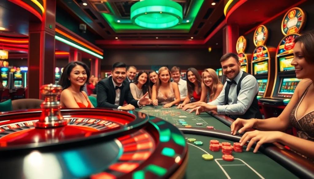 Explore exciting casino games at https://mm88.directory/, featuring players celebrating wins at a vibrant roulette table.