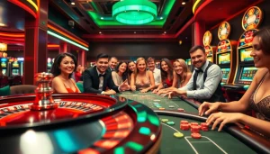 Explore exciting casino games at https://mm88.directory/, featuring players celebrating wins at a vibrant roulette table.