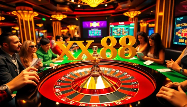 Experience the thrill of gambling at XX88 with a vibrant roulette scene featuring excited players.