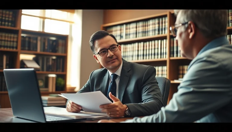 Engaged South Dakota truck accident lawyer consulting with a client in a warm office.
