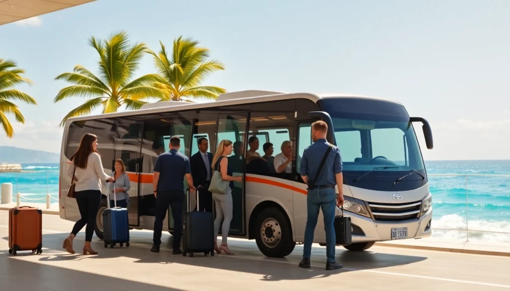 Cabo airport transportation with a welcoming shuttle scene at the Cabo San Lucas airport.