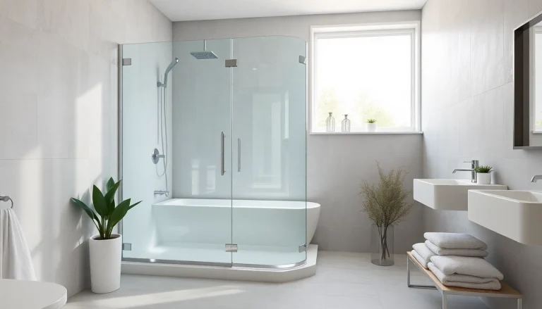 Aménager une paroi de douche moderne en verre dans une salle de bain élégante et lumineuse.