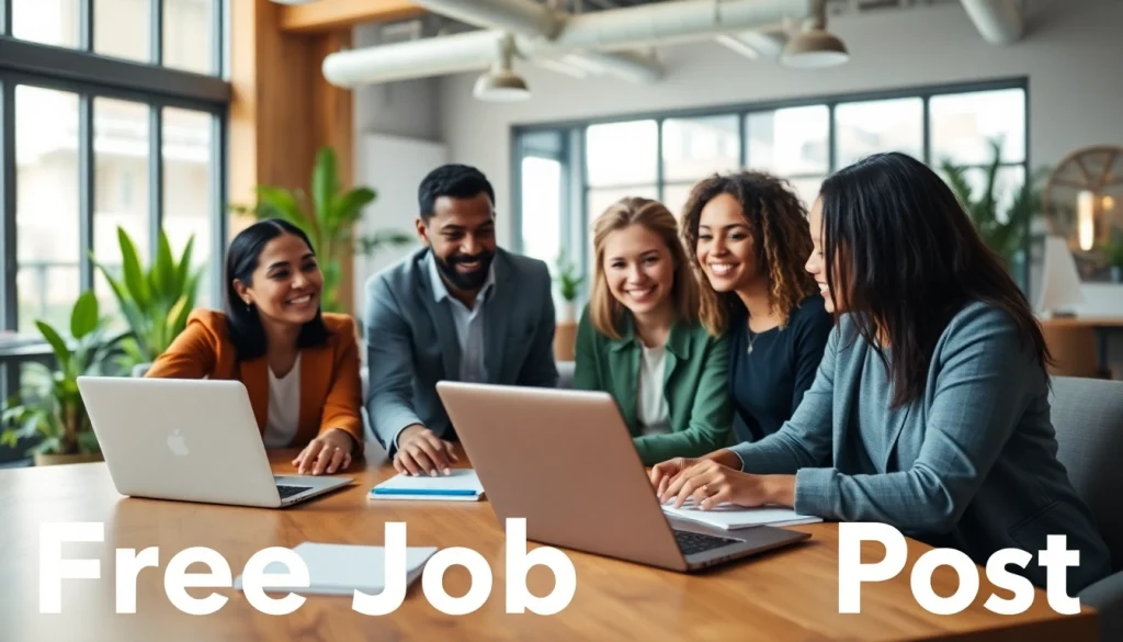 Facilitating a free job post discussion in a modern office with diverse professionals.