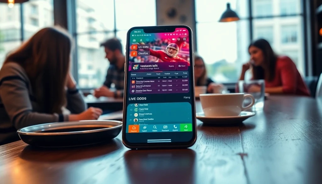 Showcasing the best sports betting apps in India, a smartphone displays vibrant betting options in a cozy café.