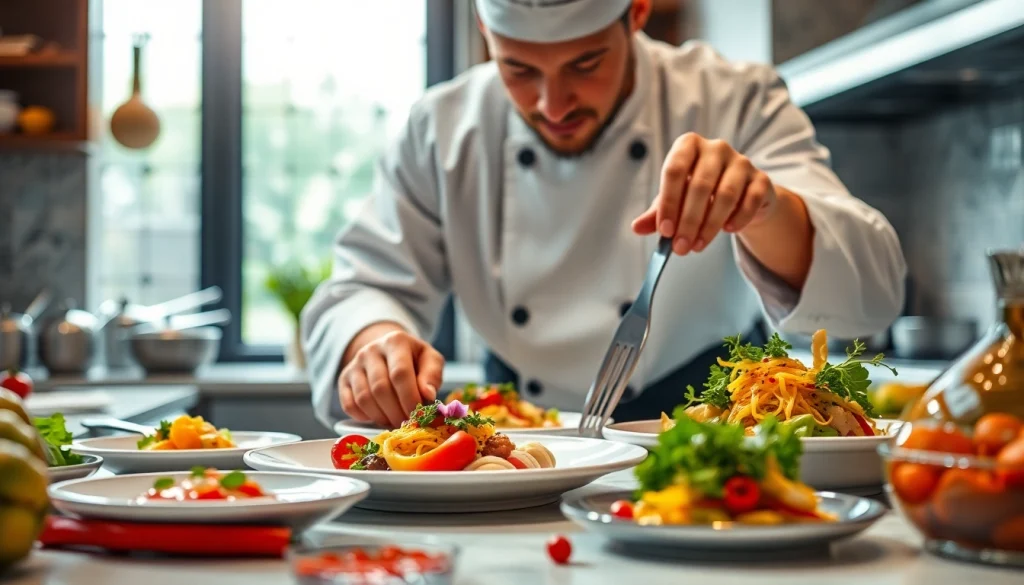 Chef crafting gourmet meals as a private chef Sint Maarten, showcasing vibrant ingredients and culinary skills.