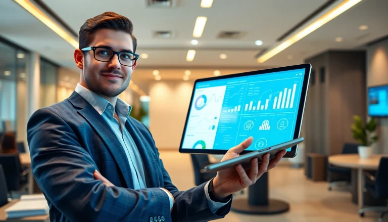 Modern financial advisor presenting insurance and investment data for 79king in a professional office setting