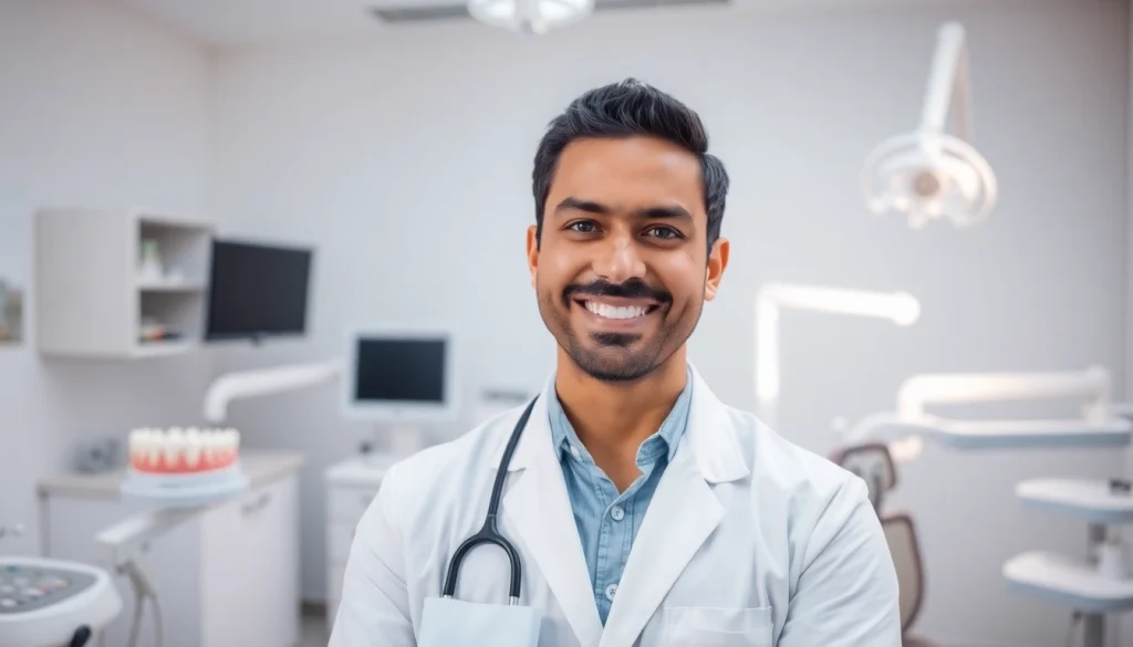 Dr. Shahram Valiani DDS advising a patient with a warm smile and modern dental equipment surrounding him.