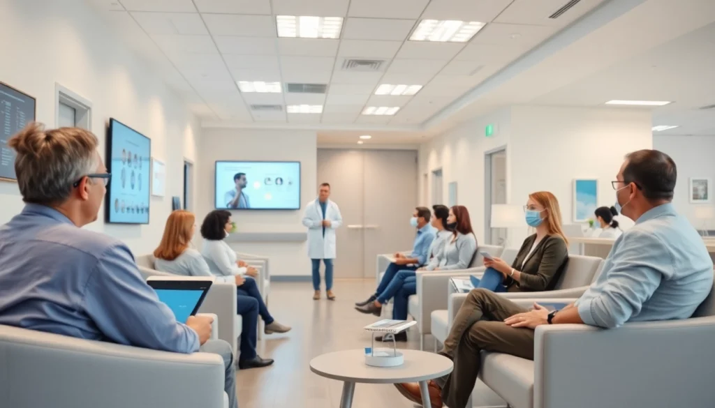 Patients engaging with healthcare technology at https://www.medexdtc.com's modern clinic.