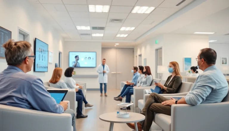 Patients engaging with healthcare technology at https://www.medexdtc.com's modern clinic.