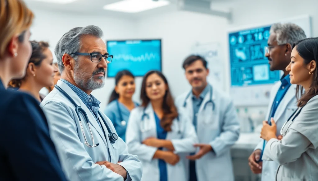 Engaging scene showcasing https://www.medexdtc.com healthcare consultation with diverse medical professionals and patients.