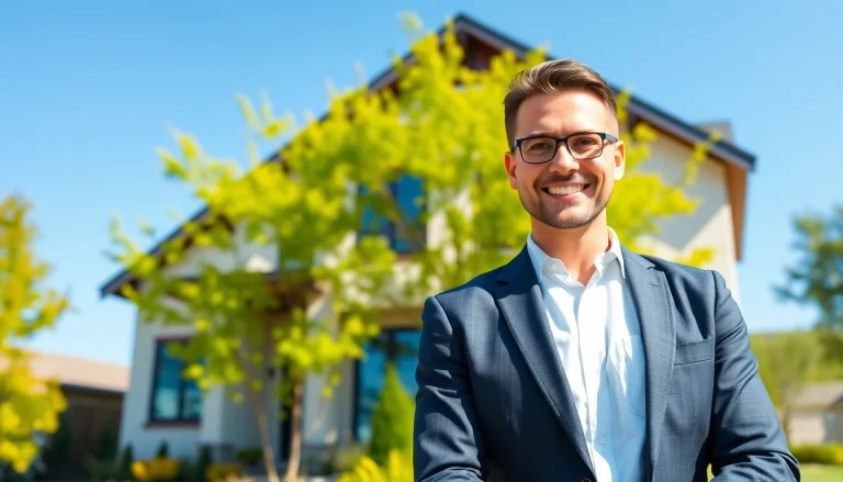 Real Estate agent presenting a modern home in a bright, welcoming environment.