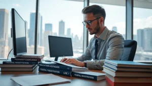 Consultant engaged in registration and certification in Federal databases with focused demeanor.