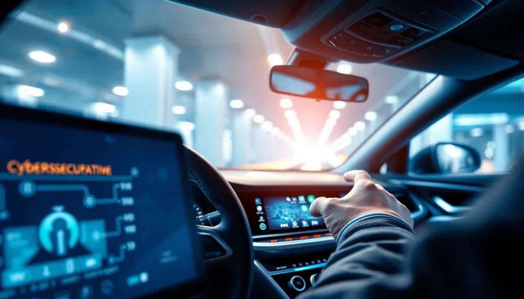 Understand car hacking risks and defenses at https://car-hack-world.com, featuring a high-tech dashboard.