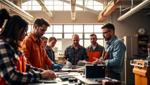 Students at Trade School Tennessee actively learning hands-on skills with tools and equipment in a vibrant setting.