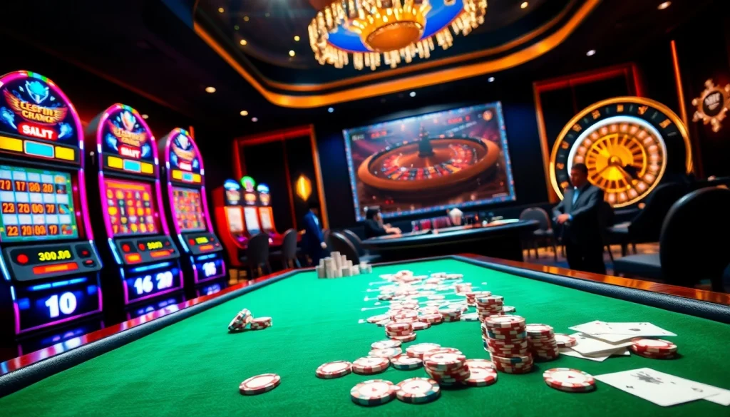 Nổ Hũ QH88 slot machines creating a thrilling casino atmosphere with vibrant colors and excitement.