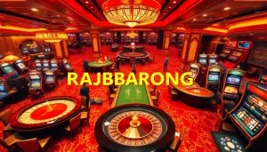 Engaging players in a luxurious casino setting showcasing RAJABARONG themed gaming elements.