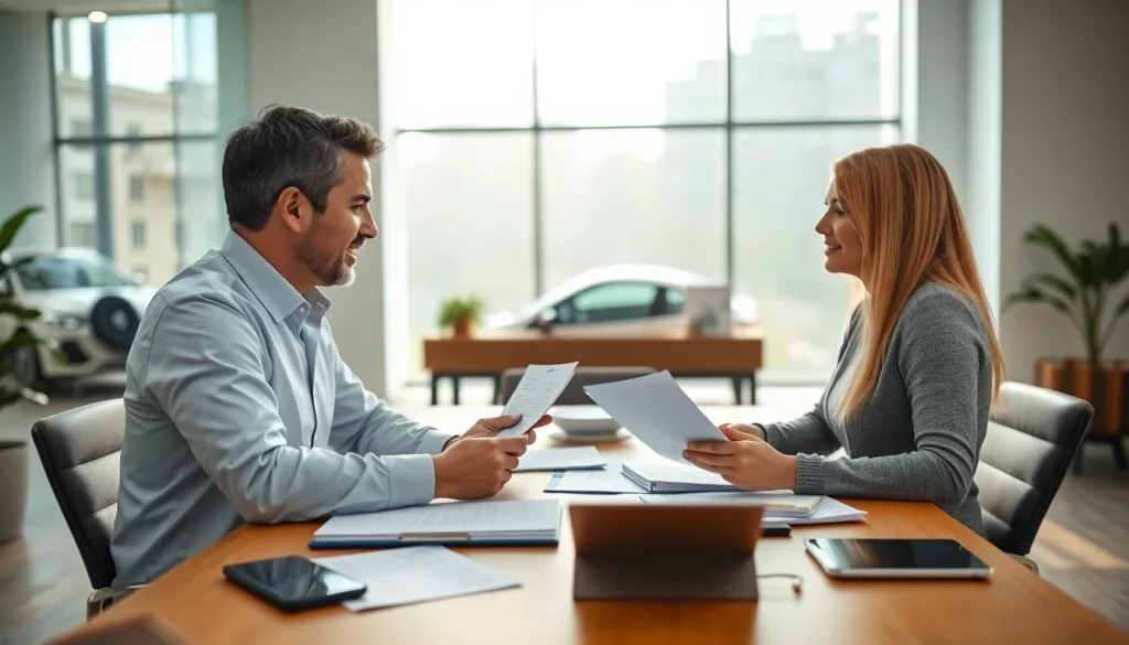 Assurance voiture monospace avec un expert en assurance aidant un client dans un bureau professionnel.