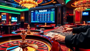 Experience thrilling gambling action at sinbet.ink with vibrant casino scenes and poker action.