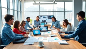 Professional team collaborating in website design, showcasing innovative strategies.