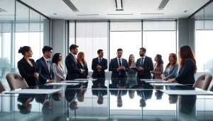 Dynamic business agency professionals collaborating in a modern conference room.