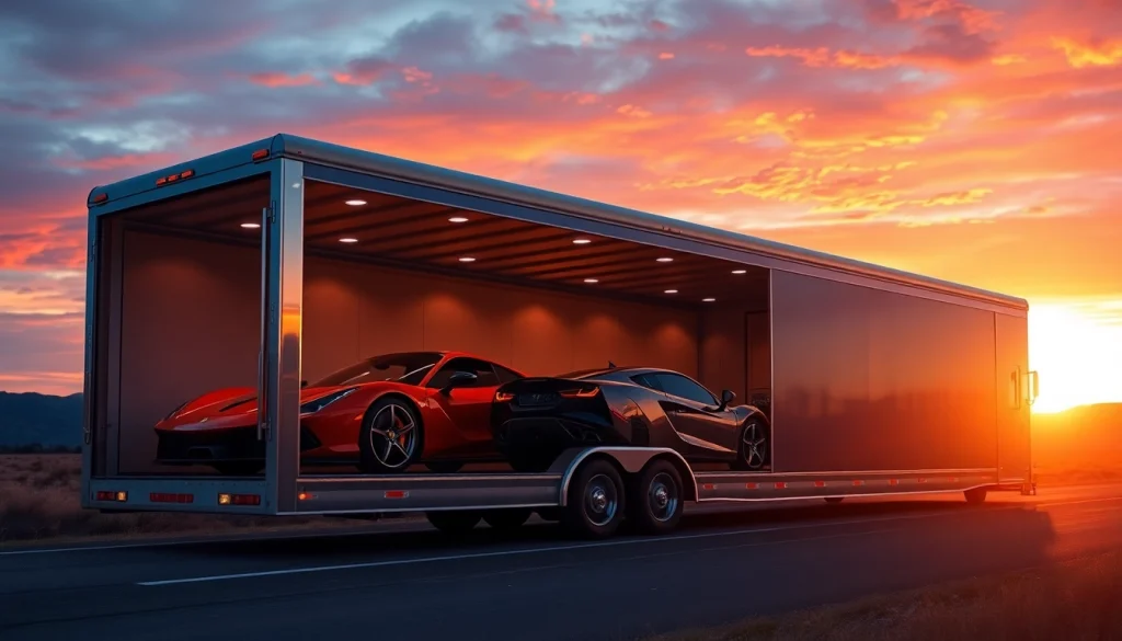 Showcasing luxury vehicle transport at https://luxuryautocarriers.com with high-end enclosed trailers.