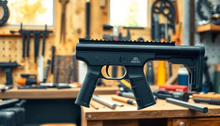 Showcase of a polymer 80 frame with detailed craftsmanship in a workshop setting.